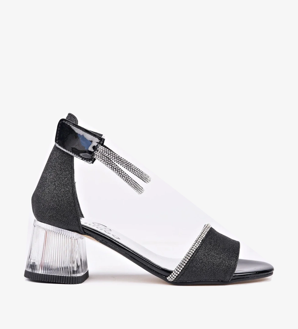 NOŞA Bilekten Bağlamalı Simli Kız Çocuk Kısa Topuklu Ayakkabı