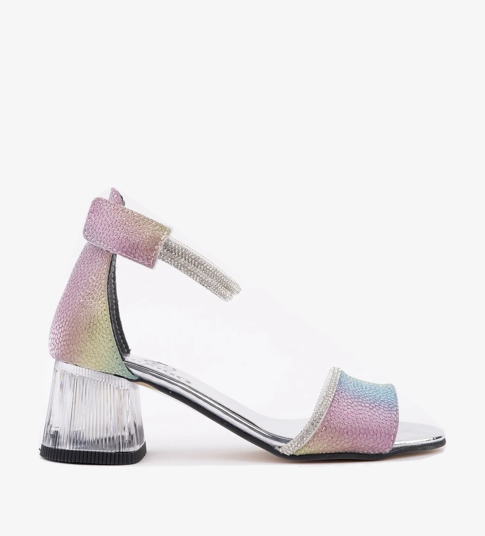 NOŞA Bilekten Bağlamalı Simli Kız Çocuk Kısa Topuklu Ayakkabı