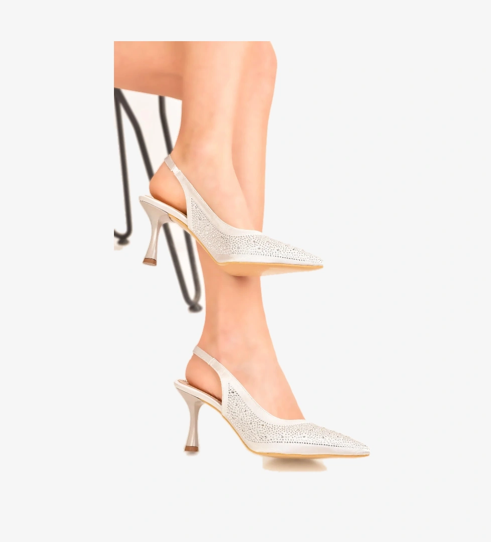 Kadın Saten Nokta Taşlı Siyah Abiye Arkası Açık Ayakkabı - Görsel 1