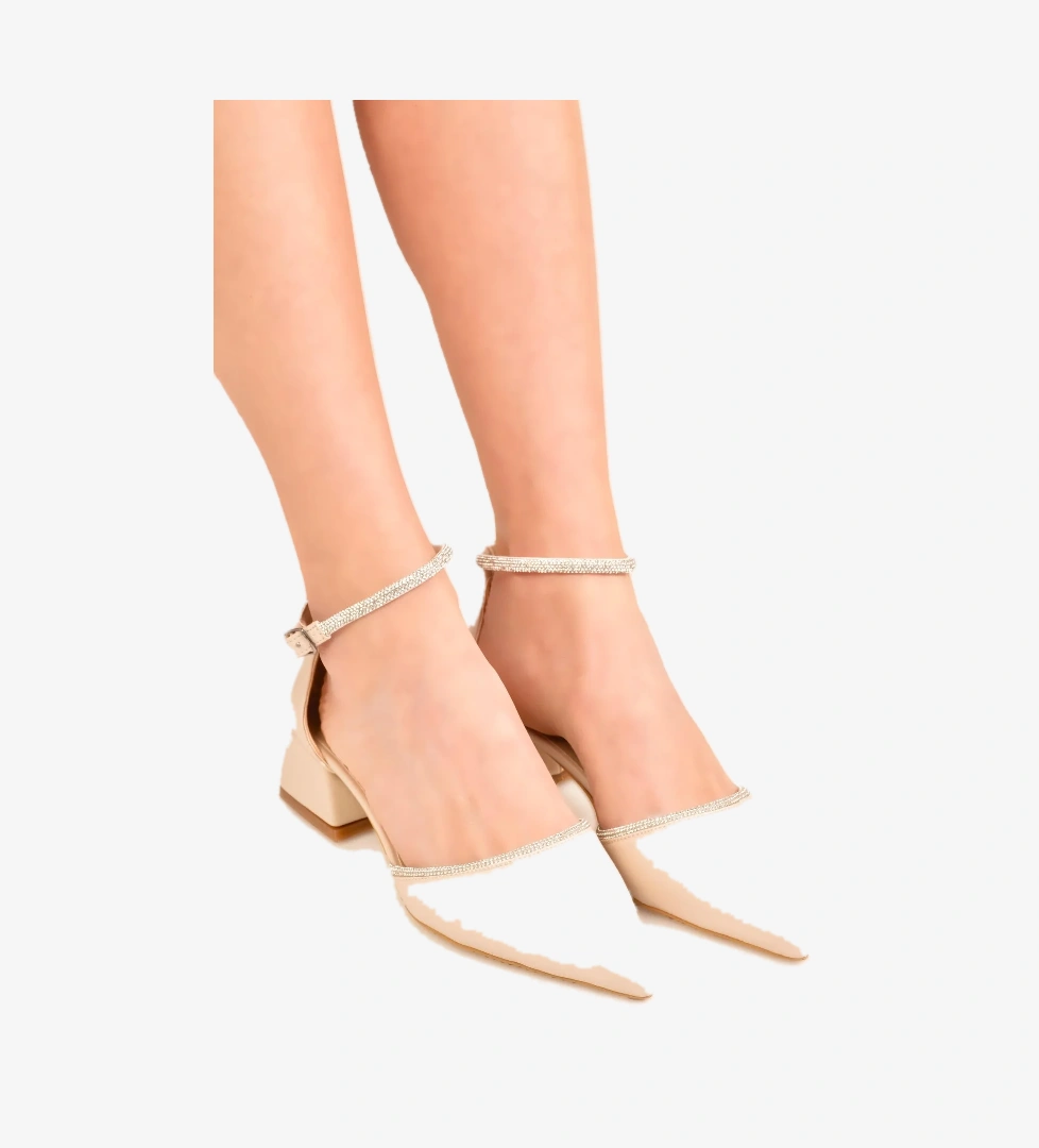 Kadın Deri Topuklu Taşlı Yeni Klasik Ayakkabı - Görsel 1