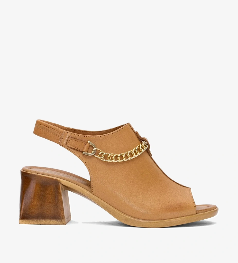 PC-54632 Kadın Hakiki Deri Topuklu Sandalet Taba