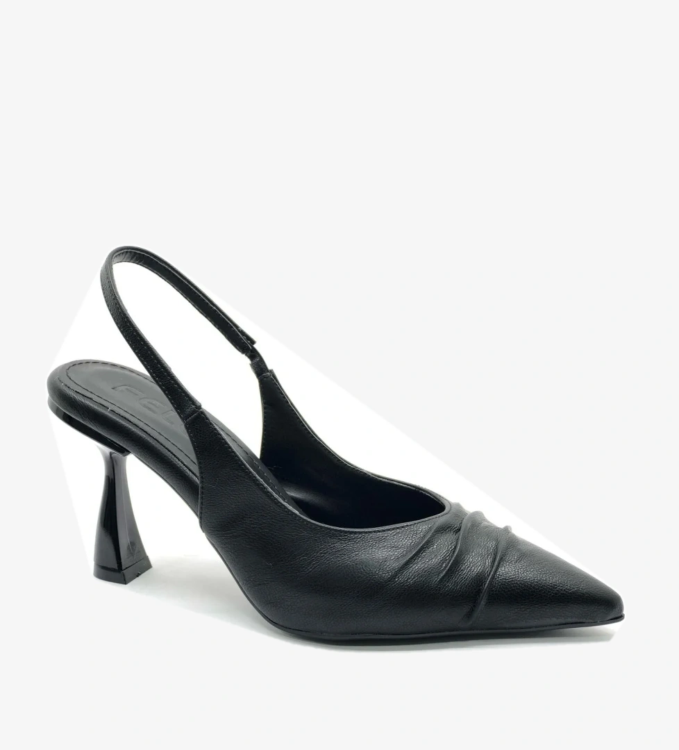 Kırışık Detaylı Arkası Açık Stiletto Kadın Topuklu Ayakkabı