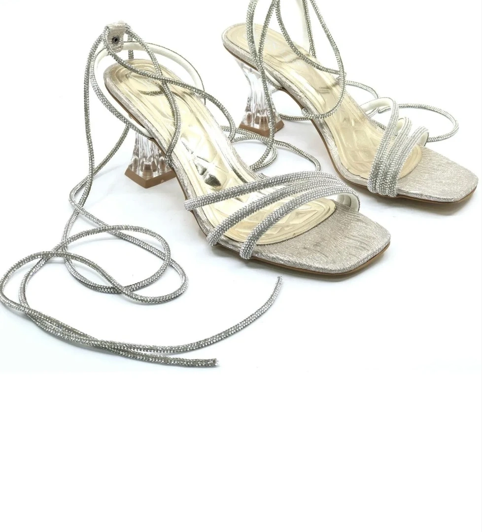 Bilekten Bağlamalı Şeffaf Topuklu Kadın Abiye Ayakkabı