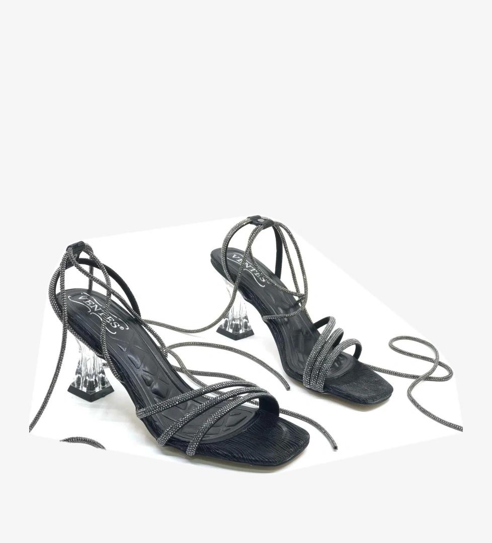 Bilekten Bağlamalı Şeffaf Topuklu Kadın Abiye Ayakkabı