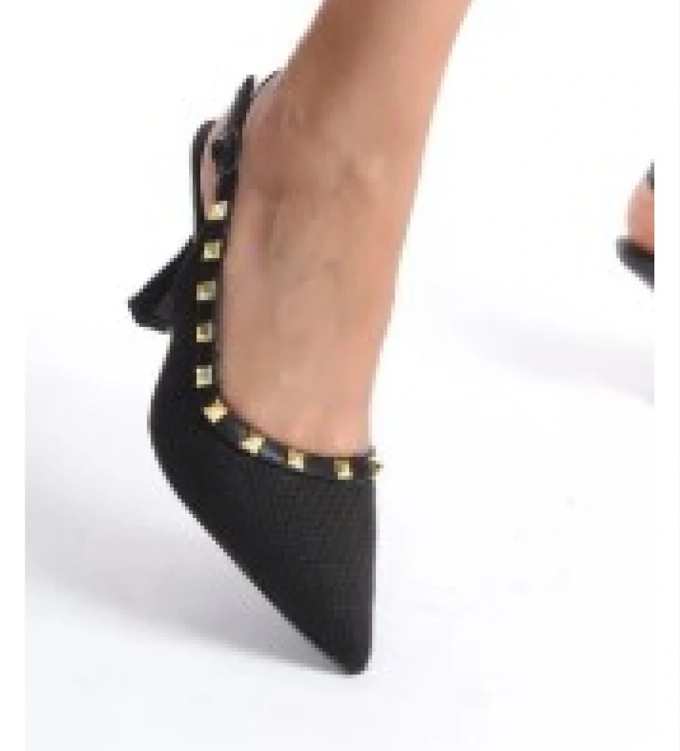Hasır Zımba Detaylı Arkası Açık Stiletto Kadın Topuklu Ayakkabı
