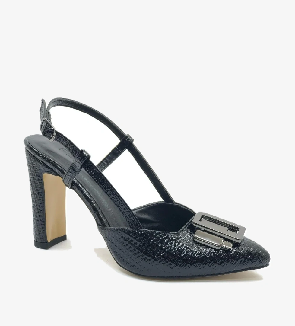 Feles Toka Detaylı Kalın Ökçe Arkası Açık Stiletto Kadın Topuklu Ayakkabı model görseli