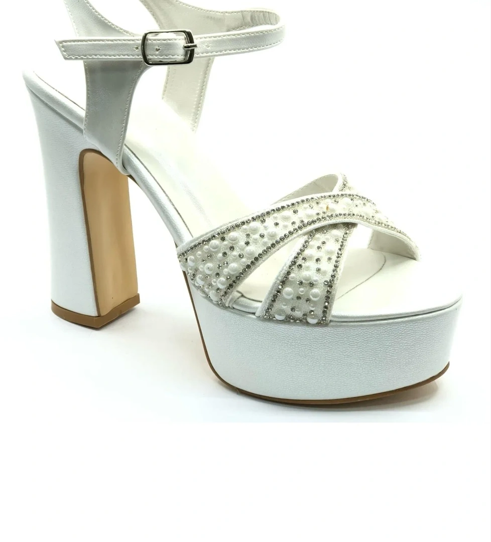 Feles Çapraz Taş Detaylı 13 cm Yüksek Platform Topuklu Taşlı Kadın Abiye Ayakkabı model görseli