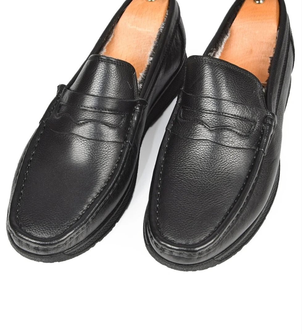 Deep Sea DeepSEA Erkek Siyah İçi Kürklü Ortopedik Taban Hakiki Deri Ayakkabı Loafer 2501008 model görseli