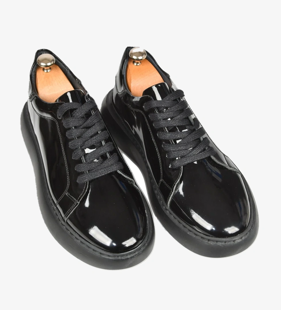 Deep Sea DeepSEA Erkek Siyah Bağcıklı Yüksek Taban Parlak Ortopedik Casual Deri Ayakkabı Sneaker 2509973 model görseli