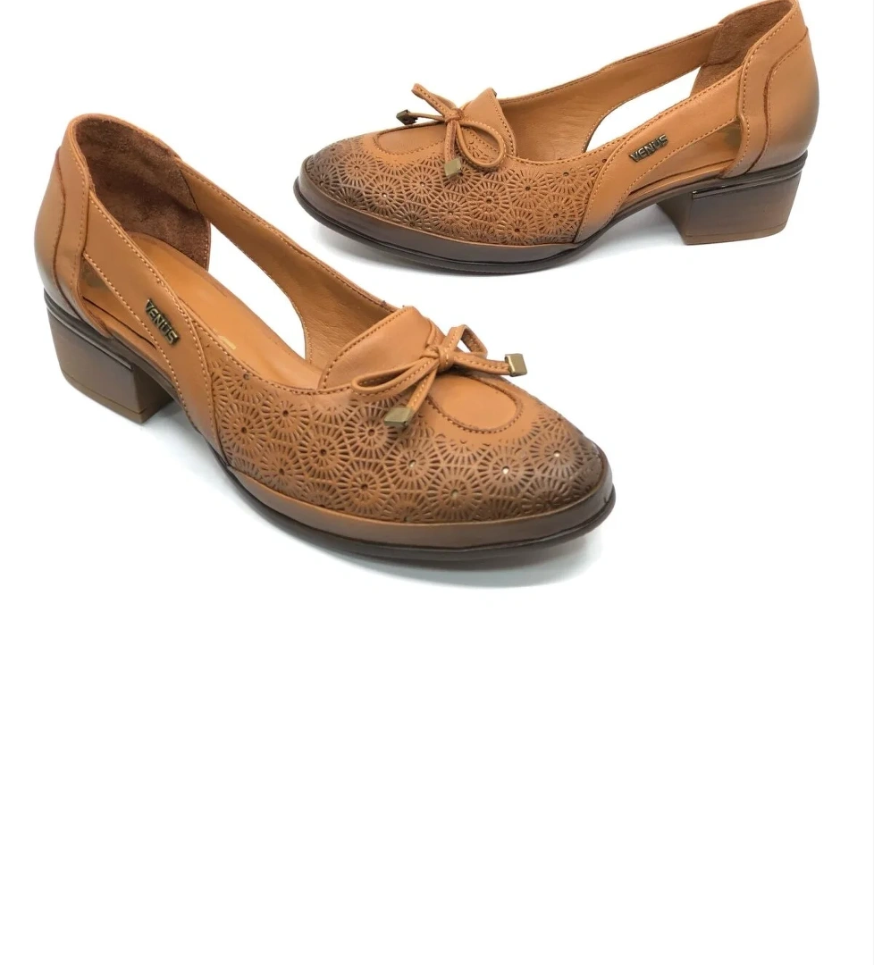 Opia Hakiki Deri Comfort Ortopedik Kadın Kısa Topuklu Ayakkabı