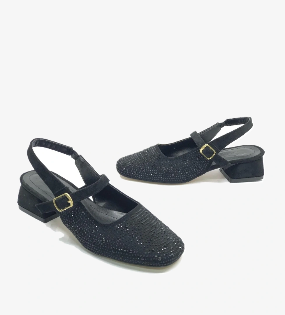 Seribo Taş Detaylı Kısa Topuklu Arkası Açık Kadın Babet Ayakkabı - Görsel 1