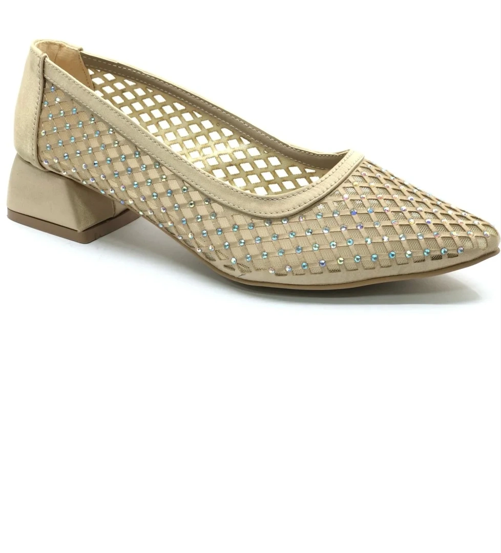 Seri̇bo Seribo Dantel Taş Detaylı Kısa Topuklu Kadın Babet Ayakkabı model görseli