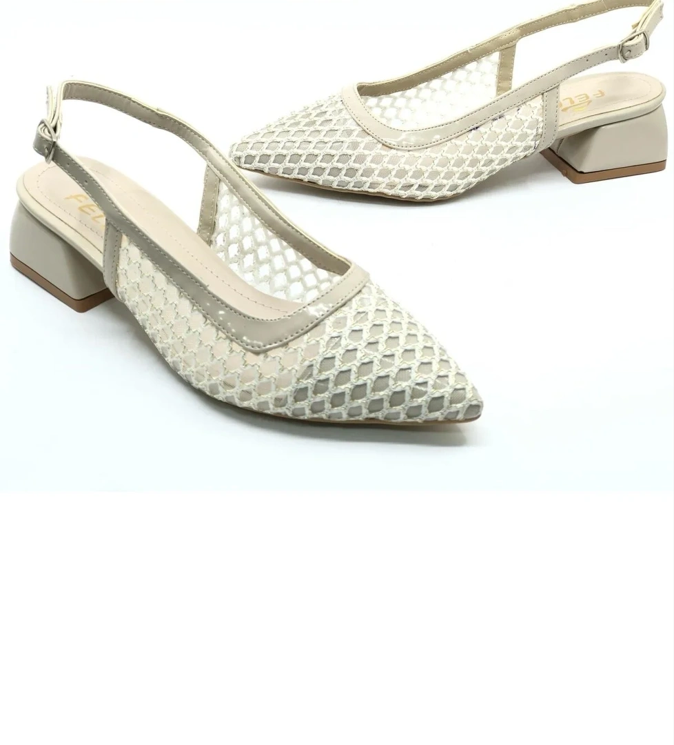 Seri̇bo Seribo Dantel Taş Detaylı Kısa Topuklu Arkası Açık Kadın Babet Ayakkabı model görseli