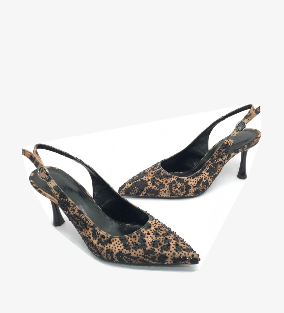 Feles Taş Detaylı Arkası Açık Stiletto Kadın Topuklu Ayakkabı model görseli