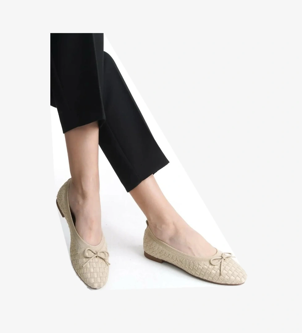 Feles Triko Fiyonk Detaylı Kadın Babet Ayakkabı model görseli