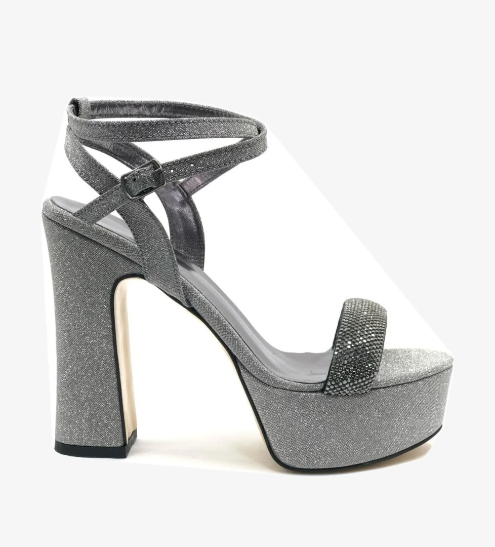 13 cm Yüksek Platform Tek Bant Topuklu Taşlı Kadın Abiye Ayakkabı