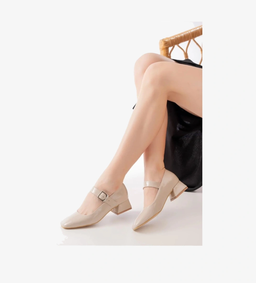 Pars Jane Küt Burunlu Kadın Kısa Topuklu Kadın Babet Ayakkabı