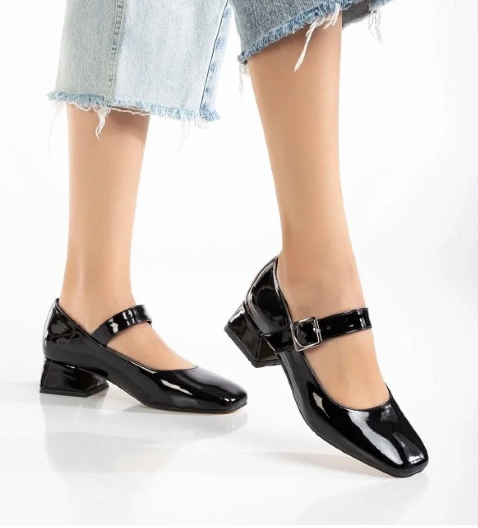 Pars Jane Küt Burunlu Kadın Kısa Topuklu Kadın Babet Ayakkabı