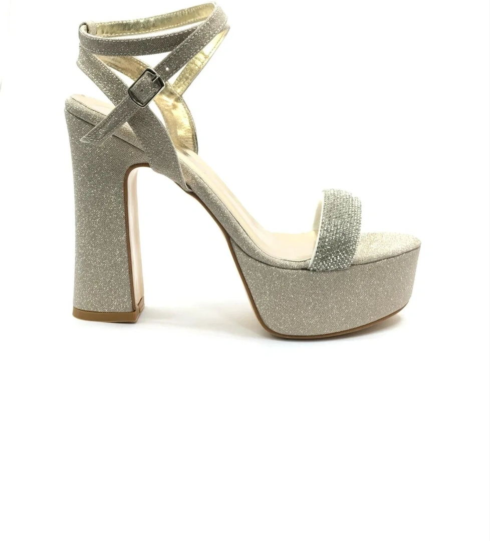 13 cm Yüksek Platform Tek Bant Topuklu Taşlı Kadın Abiye Ayakkabı