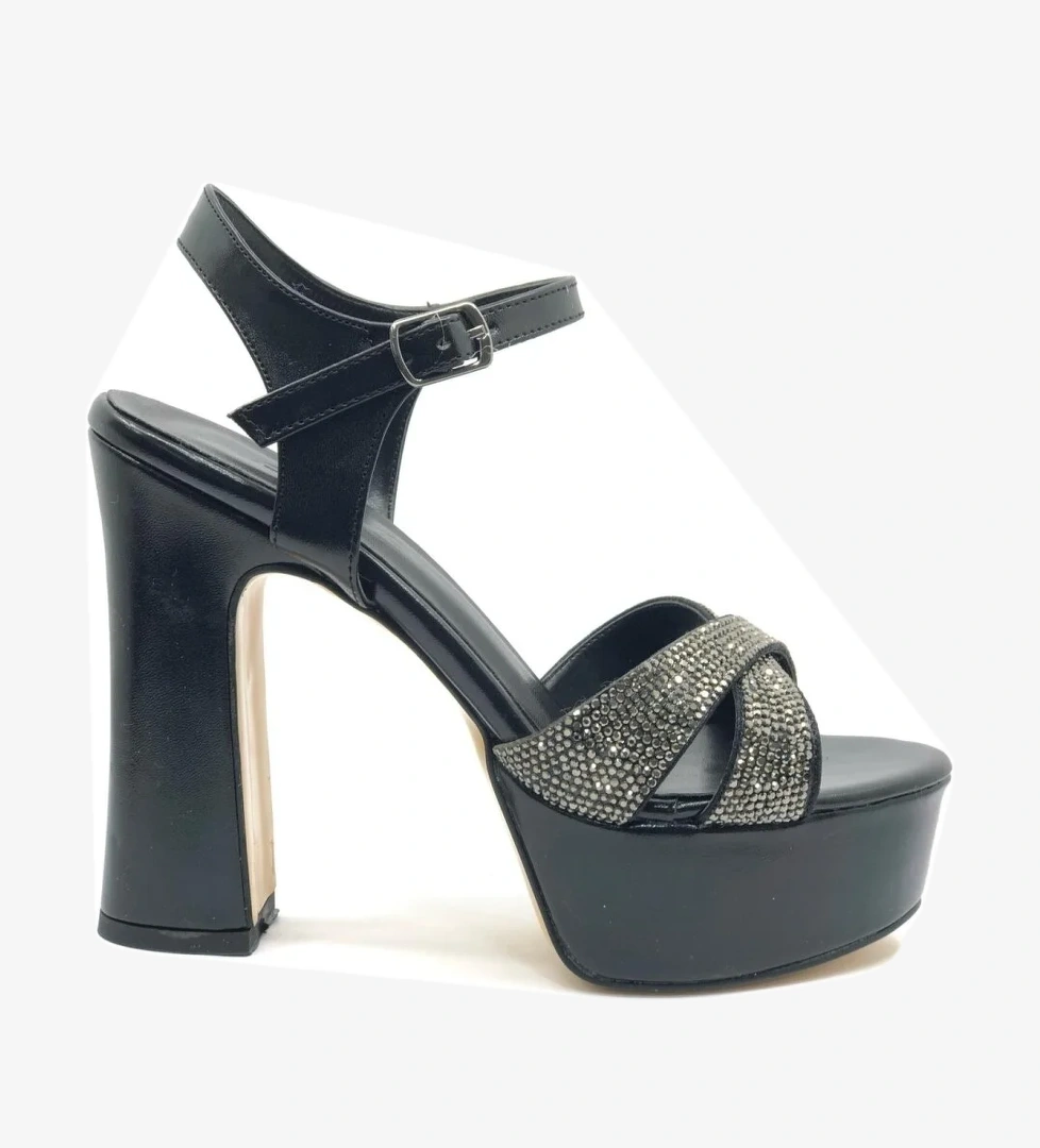 Feles 13 Cm Yüksek Platform Çapraz Bant Topuklu Taşlı Kadın Abiye Ayakkabı model görseli