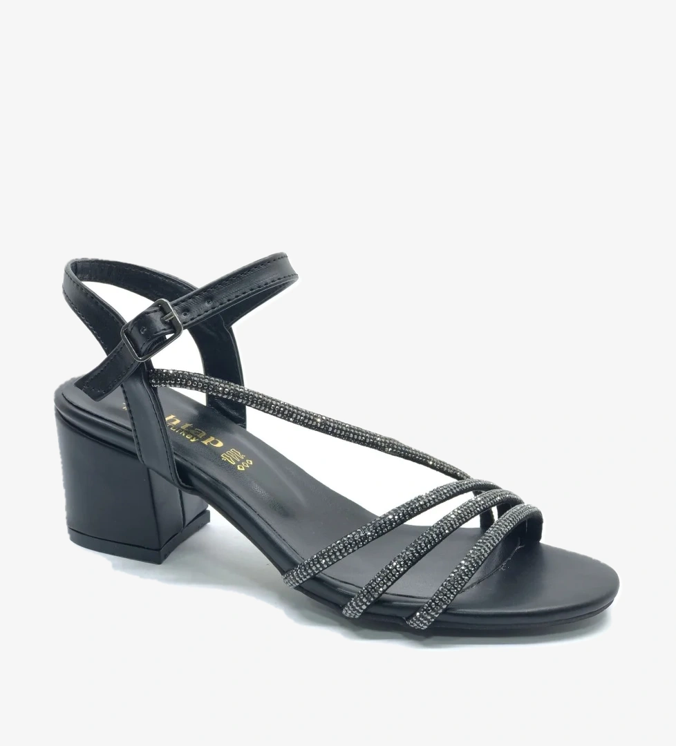 Çapraz Üç Şerit Taşlı 5 cm Kadın Abiye Topuklu Ayakkabı