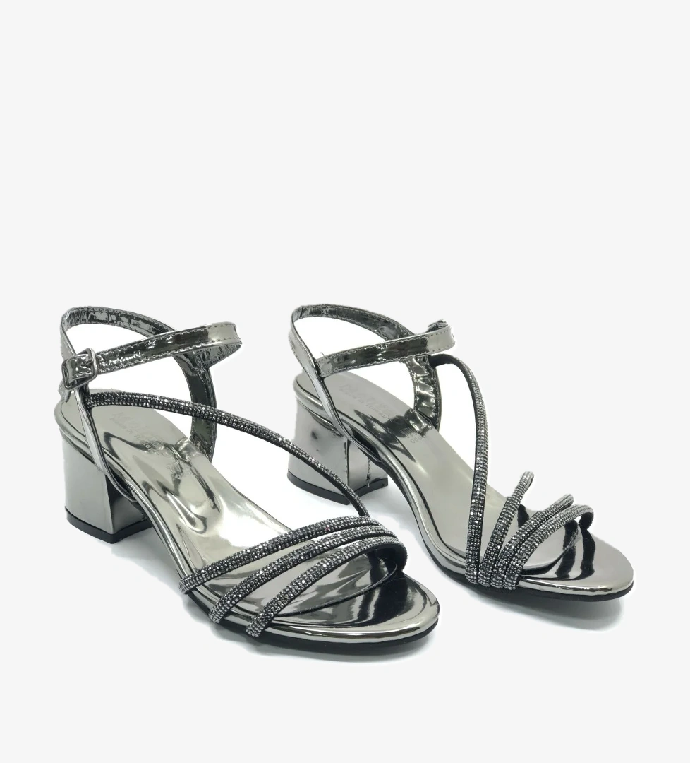 Çapraz Üç Şerit Taşlı 5 cm Kadın Abiye Topuklu Ayakkabı - Görsel 1