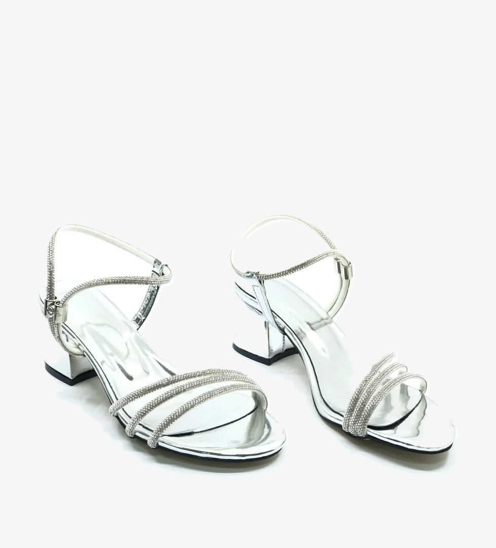 Mehtap Siyah Mehtap Çapraz Üç Şerit Taşlı 5 cm Kadın Abiye Topuklu Ayakkabı