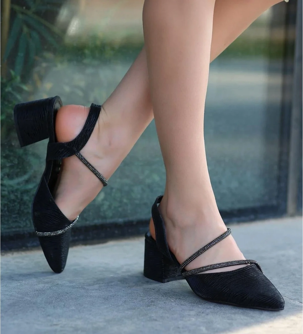 Çift Şerit Taşlı Kadın Abiye Topuklu Ayakkabı