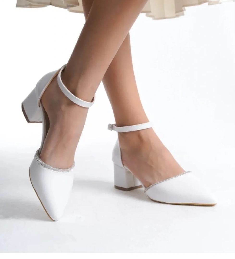 Bilek Bantlı Şerit Taşlı Topuklu Klasik Kadın Topuklu Ayakkabı