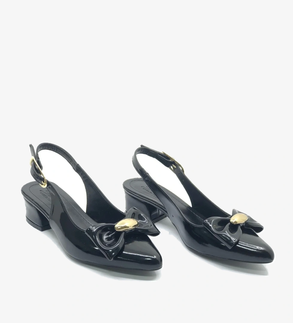 Mehtap Arkası Açık Fiyonk Detaylı Klasik Kadın Topuklu Ayakkabı model görseli