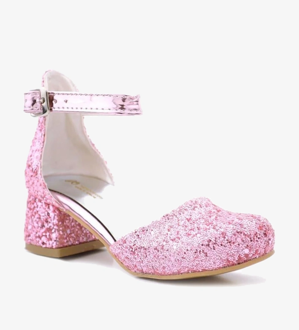 Hapshoe Kids Merida Parlak Pembe Kalın Topuklu Taşlı Kız Çocuk Topuklu Ayakkabı model görseli