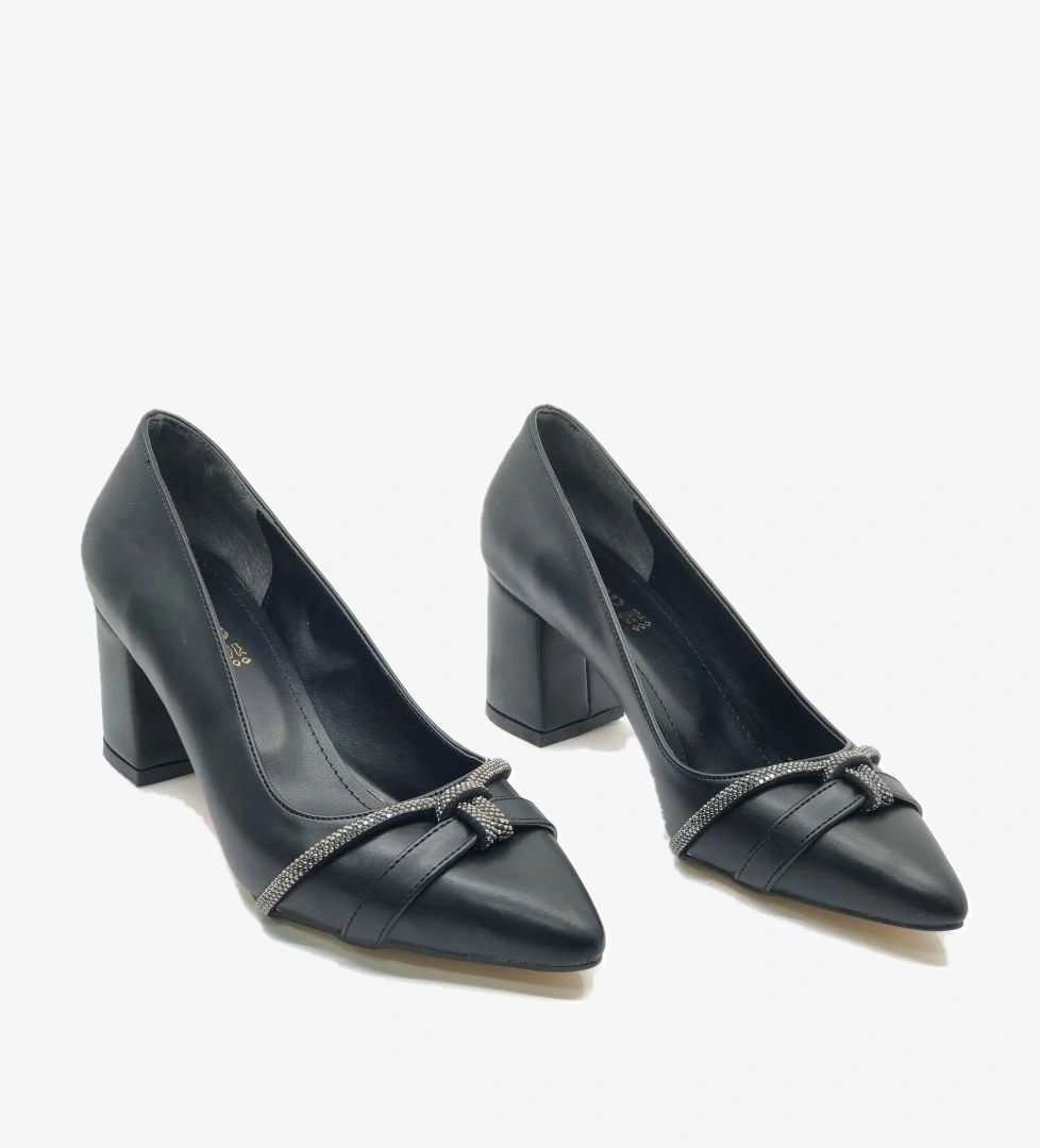 Şerit Düğüm Taş Detaylı Topuklu Kadın Klasik Ayakkabı - Görsel 1