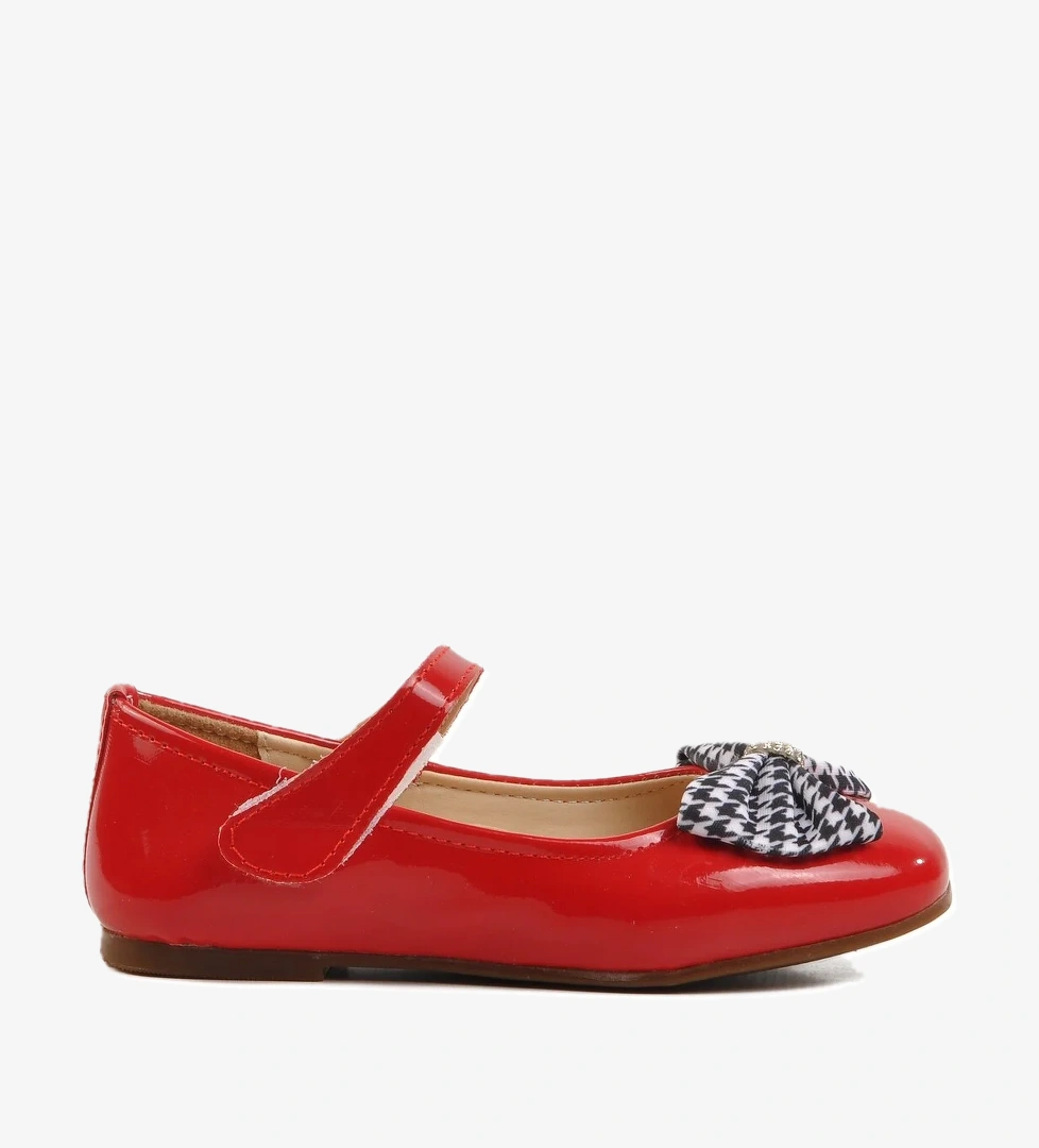 Kırmızı Rugan Kız Çocuk Fiyonk Kurdeleli Babet 180 P