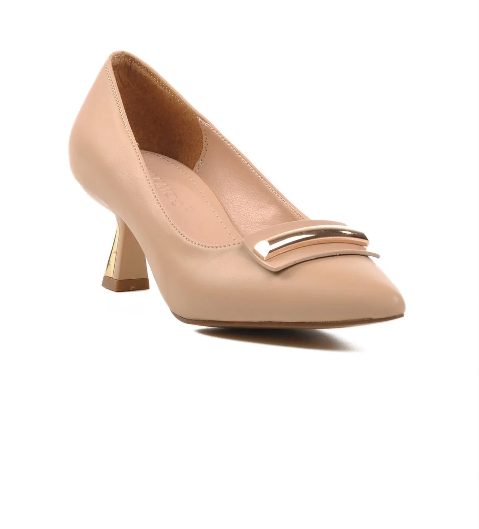 357101 Bej Cilt Kadın Topuklu Ayakkabı - Görsel 1