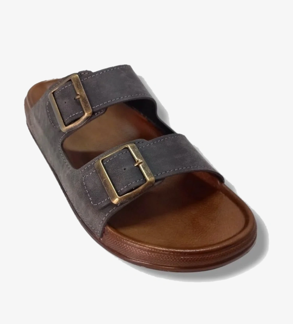 54201-25 Deri Çift Bant Anatomik Erkek Terlik