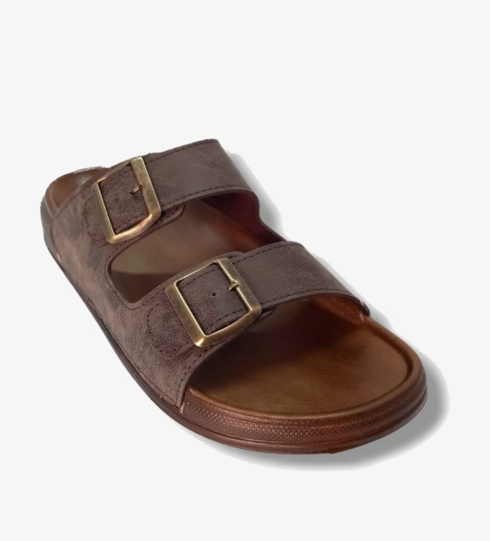 54201-25 Deri Çift Bant Anatomik Erkek Terlik - Görsel 1