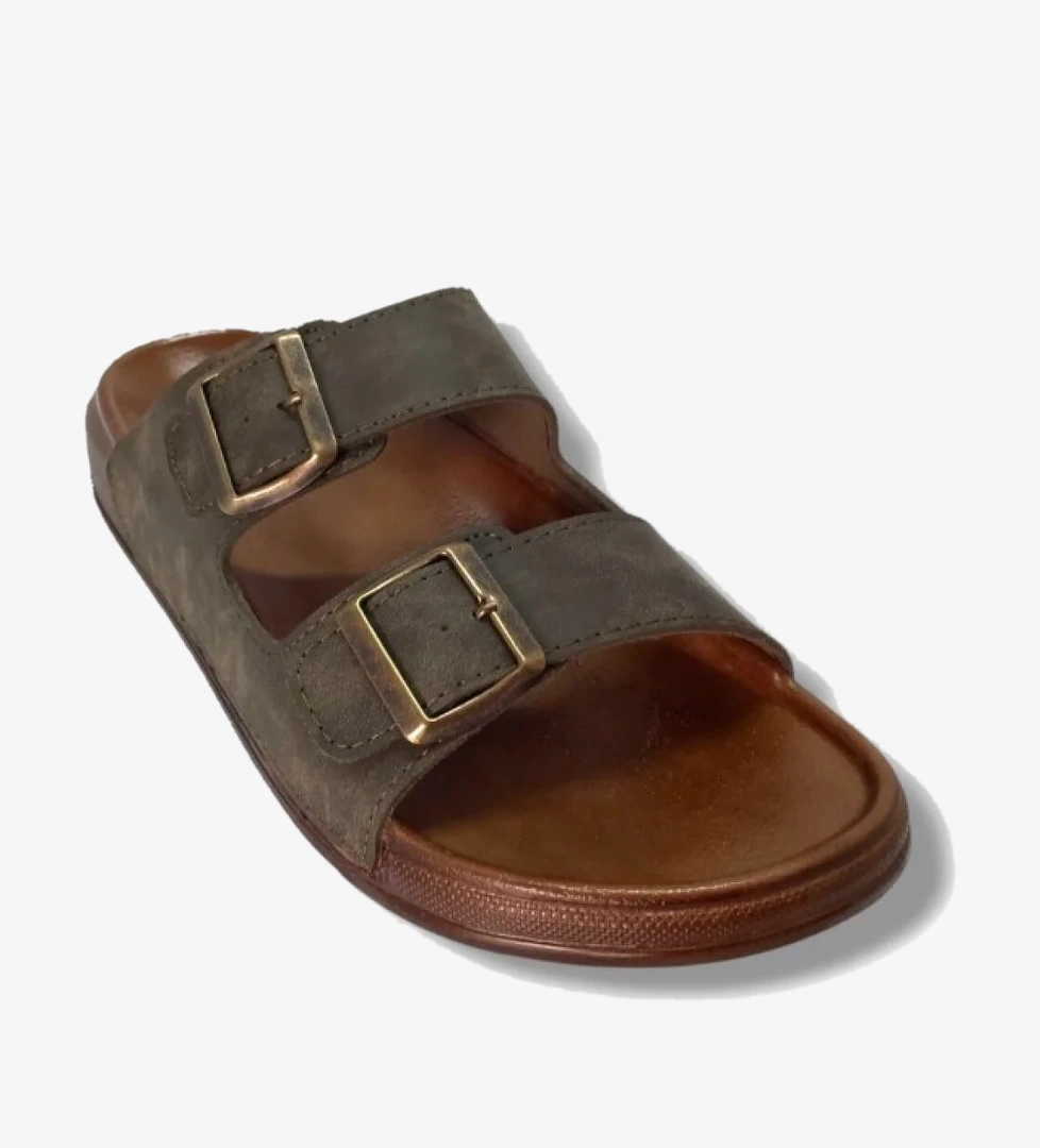 54201-25 Deri Çift Bant Anatomik Erkek Terlik