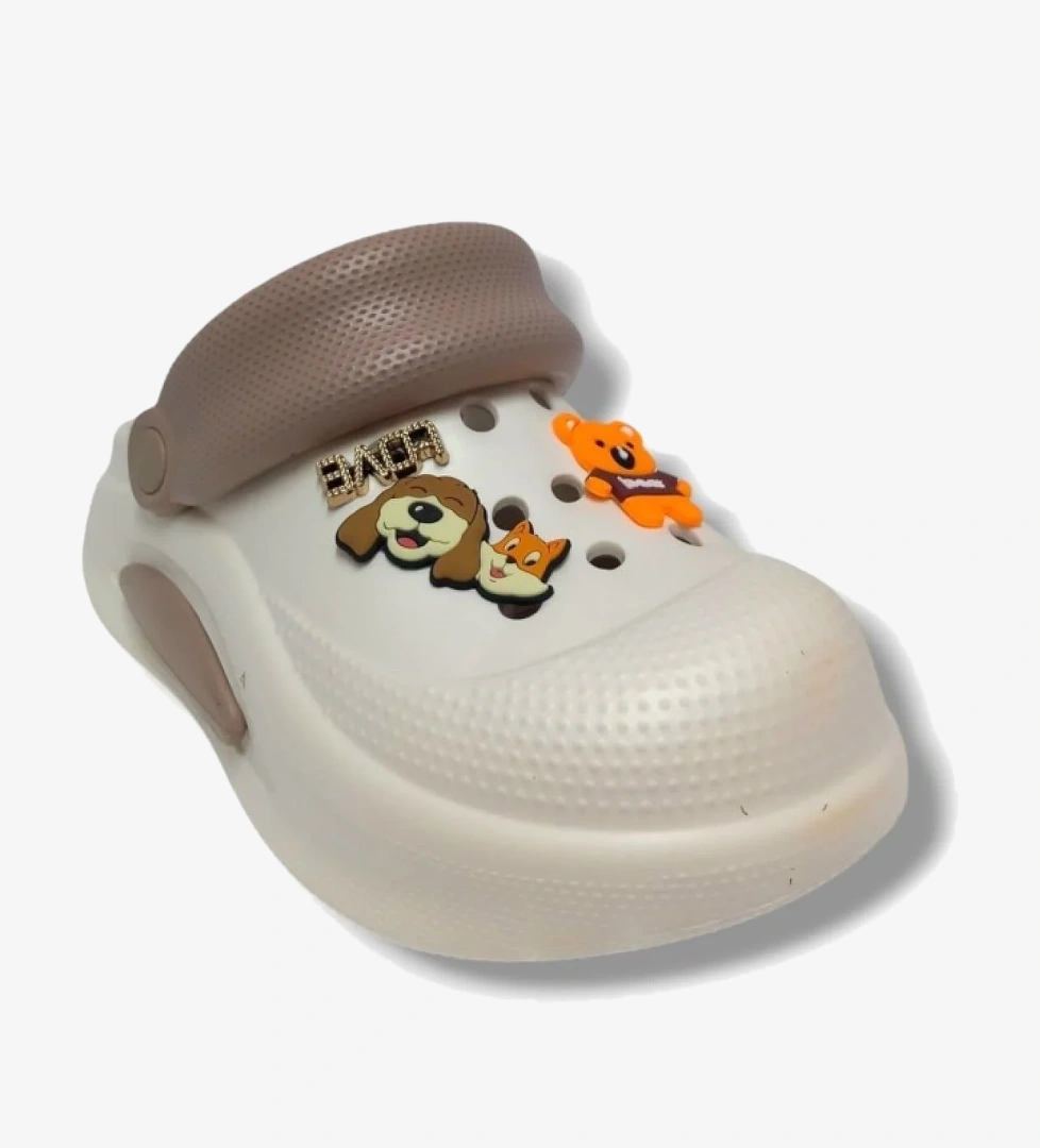 Akınal E468.Z.0003-25 Figürlü Anatomik Sabo Terlik Beyaz Camel 36-40 - Görsel 1