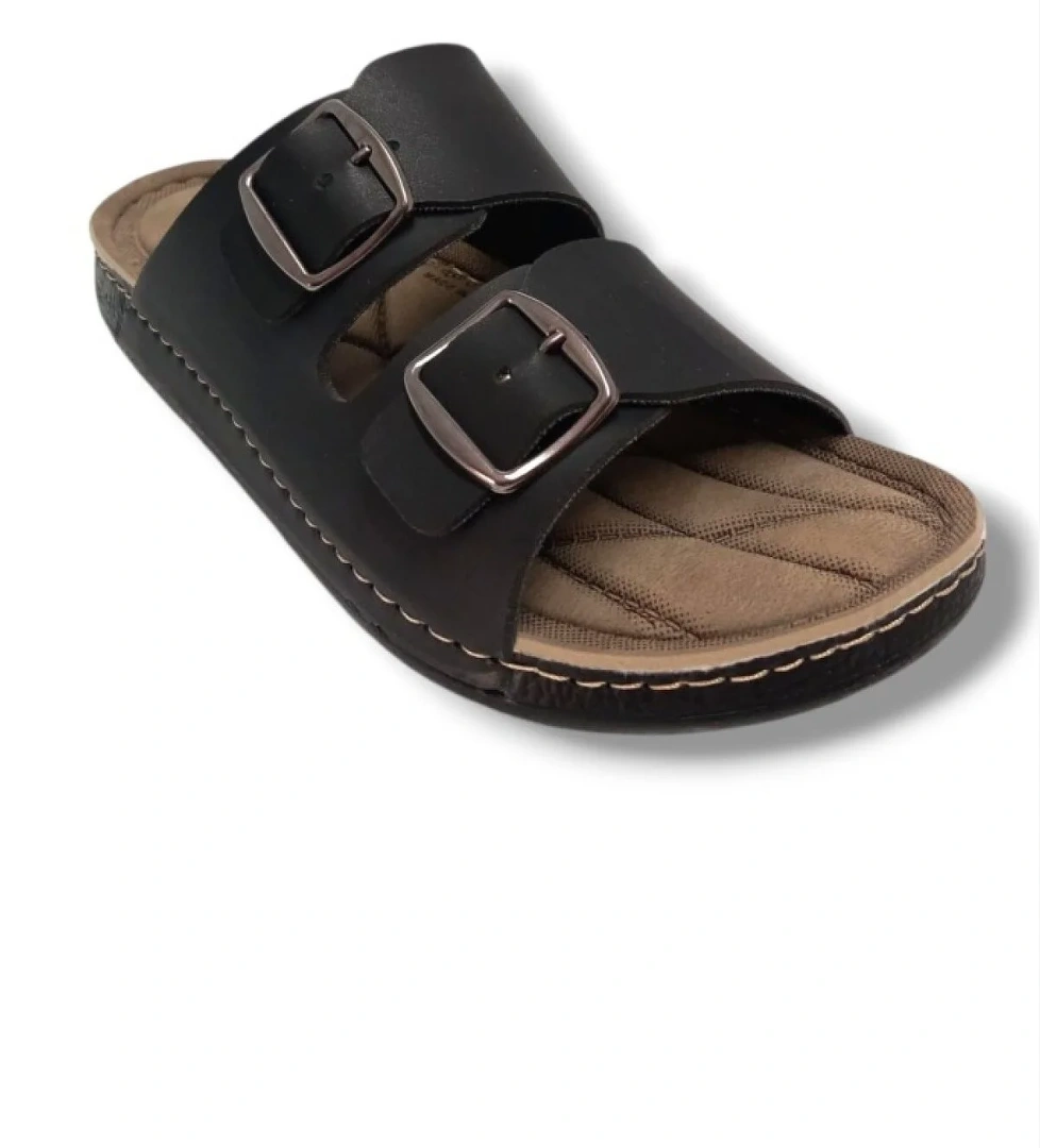 Apella 1055-4-25 Deri Anatomik Çift Bantlı Soft Erkek Terlik 45-47 model görseli