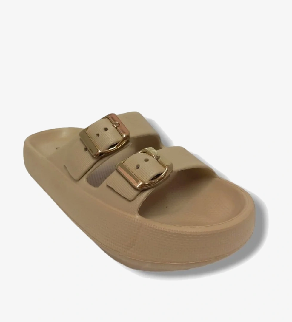 Akınal E282.Z.0003-25 Eva Çift Bant Anatomik Terlik Bej Altın 36-40 - Görsel 1