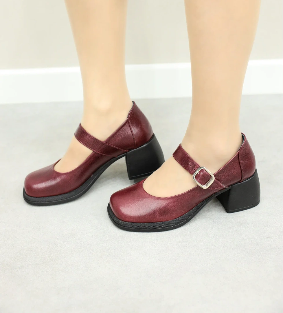 Hakiki Deri Kadın Kalın Topuklu Ayakkabı 217ZA880-03 - Görsel 1