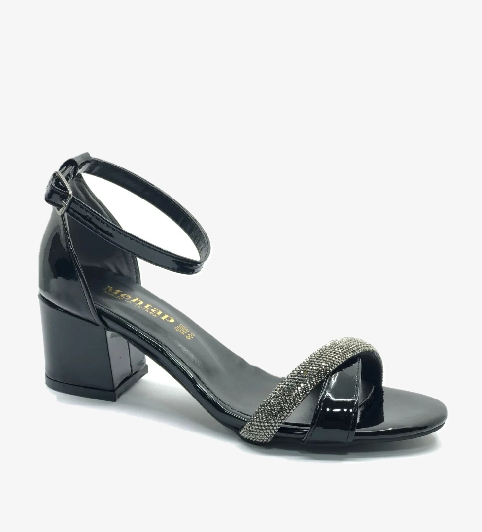 Mehtap Çapraz Çift Şerit Taşlı 5 Cm Kadın Topuklu Ayakkabı model görseli