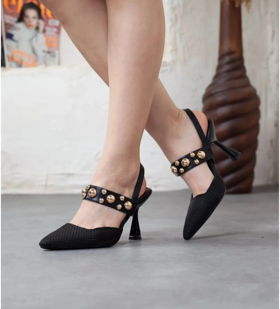 Zımba Detaylı Topuklu Arkası Açık Kadın Stiletto Ayakkabı