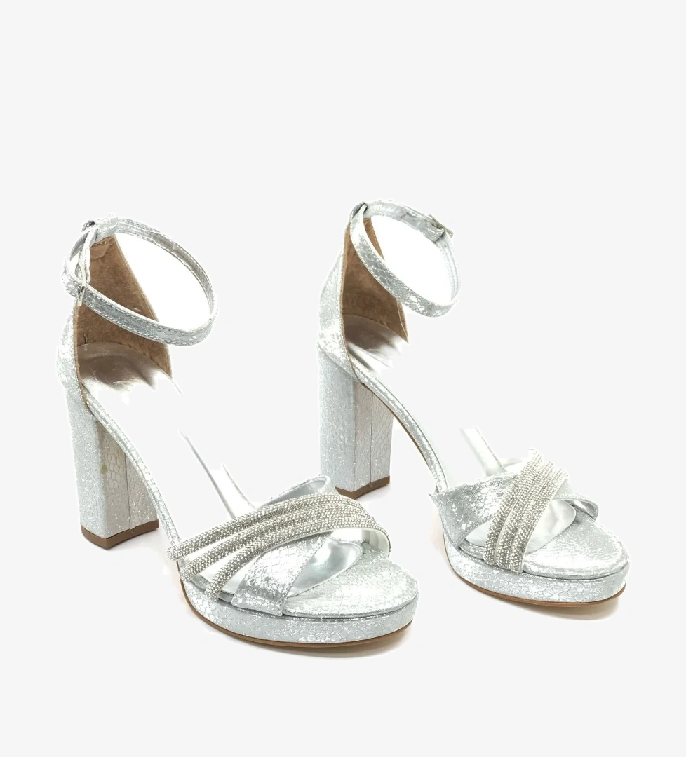 Çapraz Üç Şerit Taşlı 10 cm Platform Topuklu Kadın Abiye Ayakkabı