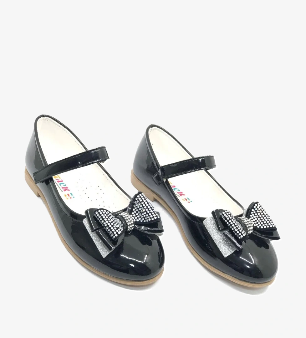 İremsu Kurdela Taş Detaylı Cırtlı Kız Çocuk Babet Ayakkabı model görseli