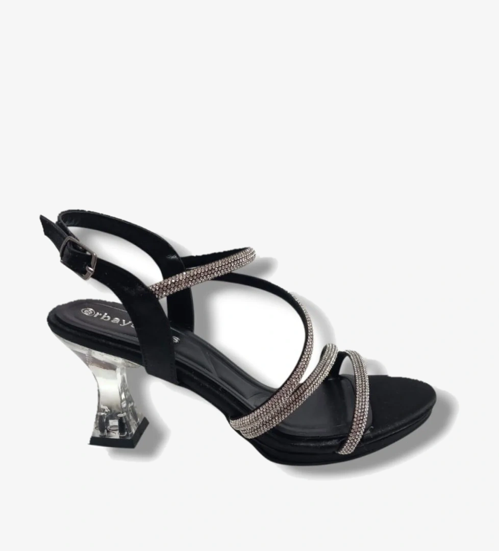 Erbay 093-25 Saten Şeffaf Topuk Taşlı Anatomik Kadın Sandalet model görseli