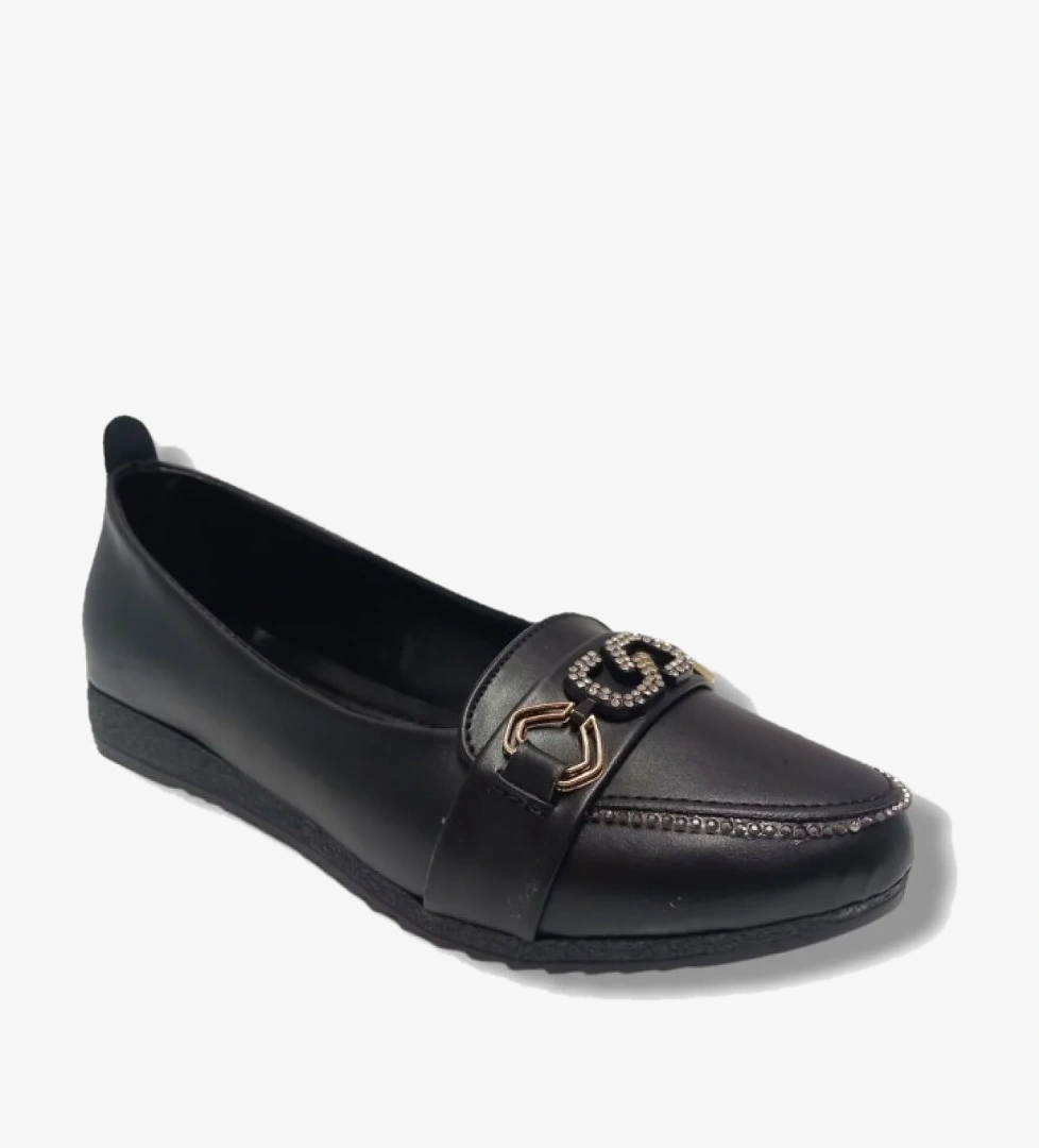 3080-25 Deri S Taş Tokalı Anatomik Kadın Babet - Görsel 1