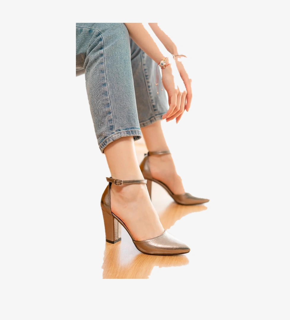 Flora Platin ( 8 Cm Topuklu ) Bilekten Bantlı Topuklu Ayakkabı