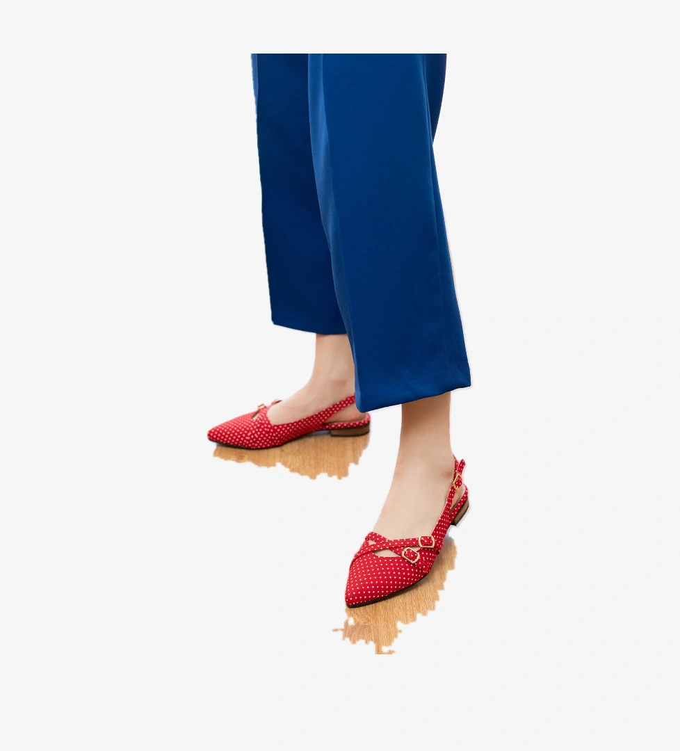 Pably Kırmızı Puantiye ( 2 cm Topuklu ) Sivri Burun Ayakkabı