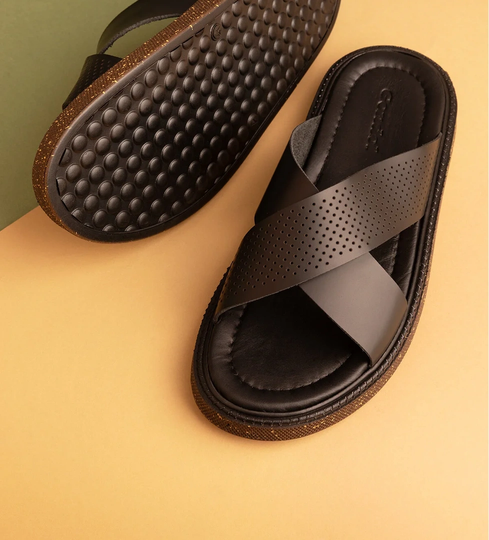 Gondol Kundura Gondol Erkek Hakiki Deri Çapraz Bant Klasik Terlik esm.24 model görseli